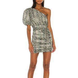 Song of Style Revolve Kasper Mini One Shoulder Dress In Green Snake Print S    